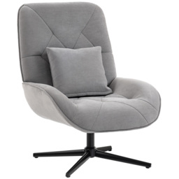 HOMCOM Accent Chair, Chenille Upholstered Swivel Armchair with Lumbar Pillow, High Back, Deep Seat and Metal Legs, Light Grey - thumbnail 1