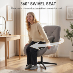 HOMCOM Accent Chair, Chenille Upholstered Swivel Armchair with Lumbar Pillow, High Back, Deep Seat and Metal Legs, Light Grey - thumbnail 7