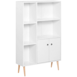 HOMCOM Open Bookcase Storage Cabinet Shelves Unit Free Standing w/ Two Doors Wooden Display White - thumbnail 1