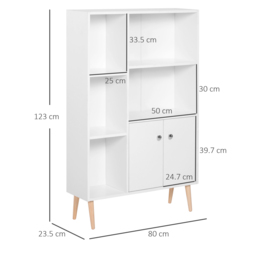 HOMCOM Open Bookcase Storage Cabinet Shelves Unit Free Standing w/ Two Doors Wooden Display White - thumbnail 3