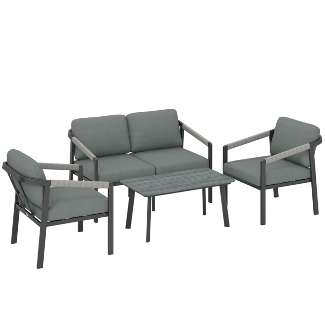 Outsunny Aluminium Garden Furniture Set, 4 Seater Outdoor Patio Furniture with Loveseat, 2 Armchairs, Slatted Table - image 1