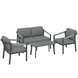 Outsunny Aluminium Garden Furniture Set, 4 Seater Outdoor Patio Furniture with Loveseat, 2 Armchairs, Slatted Table - thumbnail 1
