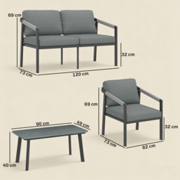 Outsunny Aluminium Garden Furniture Set, 4 Seater Outdoor Patio Furniture with Loveseat, 2 Armchairs, Slatted Table - thumbnail 3