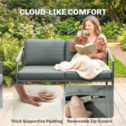 Outsunny Aluminium Garden Furniture Set, 4 Seater Outdoor Patio Furniture with Loveseat, 2 Armchairs, Slatted Table - thumbnail 6