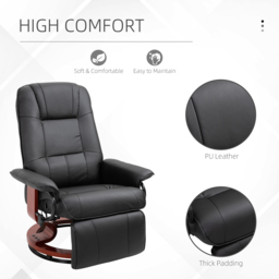 HOMCOM Manual Recliner Chair Armchair Sofa with Faux Leather Upholstered Wooden Base for Living Room Bedroom, Black - thumbnail 6