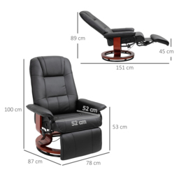 HOMCOM Manual Recliner Chair Armchair Sofa with Faux Leather Upholstered Wooden Base for Living Room Bedroom, Black - thumbnail 3