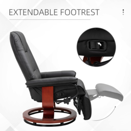 HOMCOM Manual Recliner Chair Armchair Sofa with Faux Leather Upholstered Wooden Base for Living Room Bedroom, Black - thumbnail 5