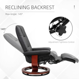 HOMCOM Manual Recliner Chair Armchair Sofa with Faux Leather Upholstered Wooden Base for Living Room Bedroom, Black - thumbnail 4