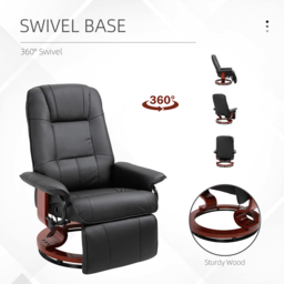 HOMCOM Manual Recliner Chair Armchair Sofa with Faux Leather Upholstered Wooden Base for Living Room Bedroom, Black - thumbnail 7
