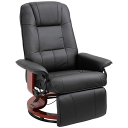HOMCOM Manual Recliner Chair Armchair Sofa with Faux Leather Upholstered Wooden Base for Living Room Bedroom, Black - thumbnail 1