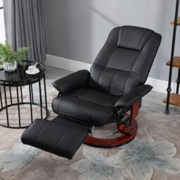 HOMCOM Manual Recliner Chair Armchair Sofa with Faux Leather Upholstered Wooden Base for Living Room Bedroom, Black - thumbnail 2