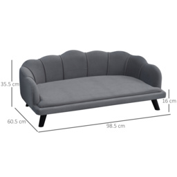 PawHut Dog Sofa for Medium Large Dogs, Shell Shaped Pet Couch Bed with Legs Cushion Washable Cover, Grey - thumbnail 3