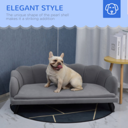 PawHut Dog Sofa for Medium Large Dogs, Shell Shaped Pet Couch Bed with Legs Cushion Washable Cover, Grey - thumbnail 7