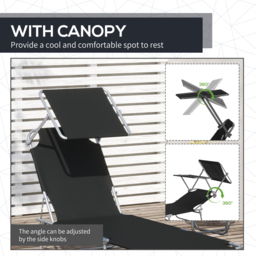 Outsunny Reclining Chair Sun Lounger Folding Lounger Seat with Sun Shade Awning Beach Garden Outdoor Patio Recliner Adjustable (Black) - thumbnail 6