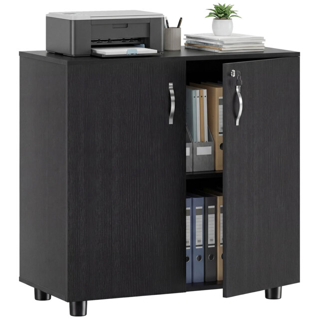 Vinsetto Black Cabinet Lockable File Cabinet with 2-Tier & Anti-Slip Feet, Storage for Office Equipment, 80 x 80 x 40cm - Aosom UK - image 1