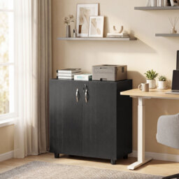 Vinsetto Black Cabinet Lockable File Cabinet with 2-Tier & Anti-Slip Feet, Storage for Office Equipment, 80 x 80 x 40cm - Aosom UK - thumbnail 2