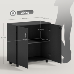 Vinsetto Black Cabinet Lockable File Cabinet with 2-Tier & Anti-Slip Feet, Storage for Office Equipment, 80 x 80 x 40cm - Aosom UK - thumbnail 3