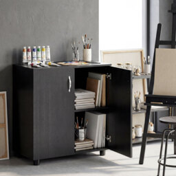 Vinsetto Black Cabinet Lockable File Cabinet with 2-Tier & Anti-Slip Feet, Storage for Office Equipment, 80 x 80 x 40cm - Aosom UK - thumbnail 9