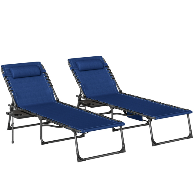 Outsunny Five-Position Reclining Sun Loungers Set of 2 - Dark Blue - image 1
