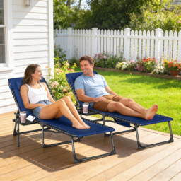 Outsunny Five-Position Reclining Sun Loungers Set of 2 - Dark Blue - thumbnail 2
