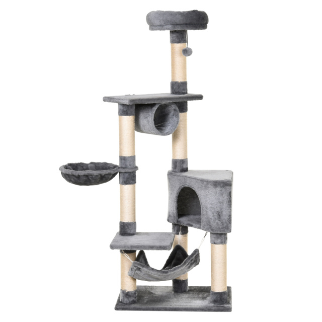 PawHut Cat Tree Condo Tower, Multi-level Activity Stand for Kittens, 150CM Height with Toys & Scratching Posts - Aosom UK - image 1