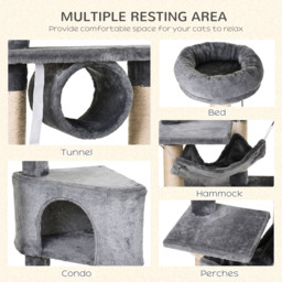 PawHut Cat Tree Condo Tower, Multi-level Activity Stand for Kittens, 150CM Height with Toys & Scratching Posts - Aosom UK - thumbnail 4