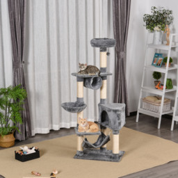 PawHut Cat Tree Condo Tower, Multi-level Activity Stand for Kittens, 150CM Height with Toys & Scratching Posts - Aosom UK - thumbnail 2