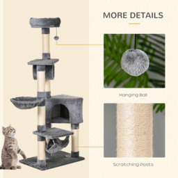 PawHut Cat Tree Condo Tower, Multi-level Activity Stand for Kittens, 150CM Height with Toys & Scratching Posts - Aosom UK - thumbnail 5