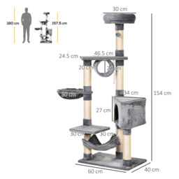 PawHut Cat Tree Condo Tower, Multi-level Activity Stand for Kittens, 150CM Height with Toys & Scratching Posts - Aosom UK - thumbnail 3