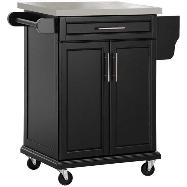 HOMCOM Kitchen Island, MDF, Stainless Steel Top-Black - Aosom UK - image 1