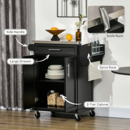 HOMCOM Kitchen Island, MDF, Stainless Steel Top-Black - Aosom UK - thumbnail 4