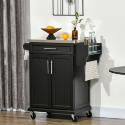 HOMCOM Kitchen Island, MDF, Stainless Steel Top-Black - Aosom UK - thumbnail 2