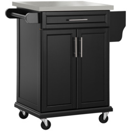 HOMCOM Kitchen Island, MDF, Stainless Steel Top-Black - Aosom UK
