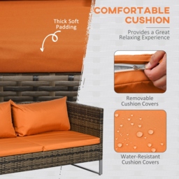 Outsunny 4pc Patio Furniture Set, Rattan Wicker Outdoor Corner Sofa Set with Love Seat, Table, Cushions, Orange - Aosom UK - thumbnail 6