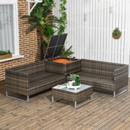 Outsunny 4pc Patio Furniture Set, Rattan Wicker Outdoor Corner Sofa Set with Love Seat, Table, Cushions, Orange - Aosom UK - thumbnail 8
