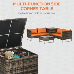 Outsunny 4pc Patio Furniture Set, Rattan Wicker Outdoor Corner Sofa Set with Love Seat, Table, Cushions, Orange - Aosom UK - thumbnail 4