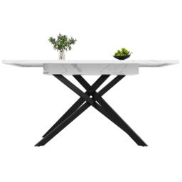 6–8 Seats Extendable Dining Table with Modern Crossed Iron Legs, Kitchen Table with Marbled MDF Top, 120-160L x 80W x 76.5H cm, White - Aosom UK - thumbnail 2