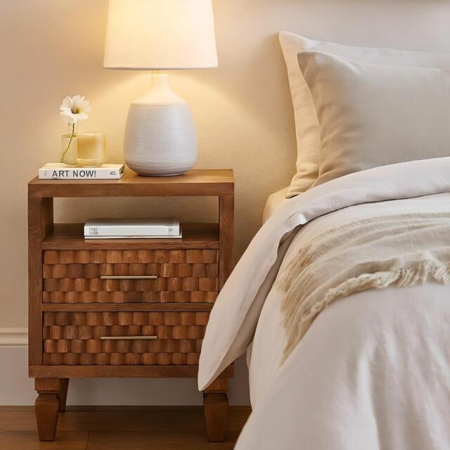 2-Drawers Bedside Cabinet, Wood Nightstand with Open Shelf, Eco-Conscious Build, 35L x 45W x 60H cm, Brown - Aosom UK - image 1