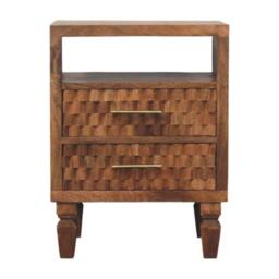 2-Drawers Bedside Cabinet, Wood Nightstand with Open Shelf, Eco-Conscious Build, 35L x 45W x 60H cm, Brown - Aosom UK - thumbnail 2