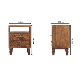 2-Drawers Bedside Cabinet, Wood Nightstand with Open Shelf, Eco-Conscious Build, 35L x 45W x 60H cm, Brown - Aosom UK - thumbnail 3