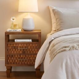 2-Drawers Bedside Cabinet, Wood Nightstand with Open Shelf, Eco-Conscious Build, 35L x 45W x 60H cm, Brown - Aosom UK - thumbnail 1