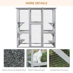 PawHut Wooden Catio Cat Outdoor Enclosure, Cat Cage with Waterproof Roof, Platforms, for Multiple Kittens, 180 x 98 x 180 cm - thumbnail 5