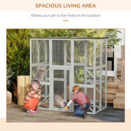 PawHut Wooden Catio Cat Outdoor Enclosure, Cat Cage with Waterproof Roof, Platforms, for Multiple Kittens, 180 x 98 x 180 cm - thumbnail 7