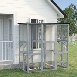 PawHut Wooden Catio Cat Outdoor Enclosure, Cat Cage with Waterproof Roof, Platforms, for Multiple Kittens, 180 x 98 x 180 cm - thumbnail 2