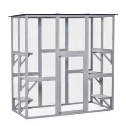 PawHut Wooden Catio Cat Outdoor Enclosure, Cat Cage with Waterproof Roof, Platforms, for Multiple Kittens, 180 x 98 x 180 cm - thumbnail 1