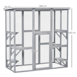 PawHut Wooden Catio Cat Outdoor Enclosure, Cat Cage with Waterproof Roof, Platforms, for Multiple Kittens, 180 x 98 x 180 cm - thumbnail 3