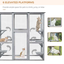 PawHut Wooden Catio Cat Outdoor Enclosure, Cat Cage with Waterproof Roof, Platforms, for Multiple Kittens, 180 x 98 x 180 cm - thumbnail 6