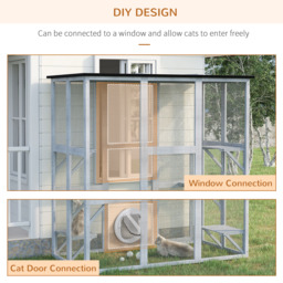 PawHut Wooden Catio Cat Outdoor Enclosure, Cat Cage with Waterproof Roof, Platforms, for Multiple Kittens, 180 x 98 x 180 cm - thumbnail 4