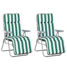 Outsunny Set of 2 Garden Patio Outdoor Sun Recliners Loungers Foldable Multi Position Relaxers Chairs w/ Cushions Fire Retardant Sponge - Aosom UK
