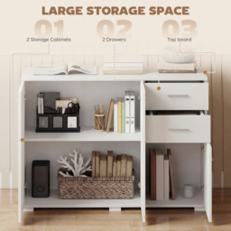 HOMCOM Sideboard, Modern Storage Cabinet with 2 Drawers, 3 Doors and Adjustable Shelves, White - thumbnail 4